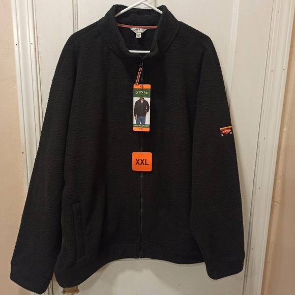 Orvis Other - Orvis Men's Sz. XXL, Solid Black w/ Orange Accents Zip Up Fleece Jacket, NWT